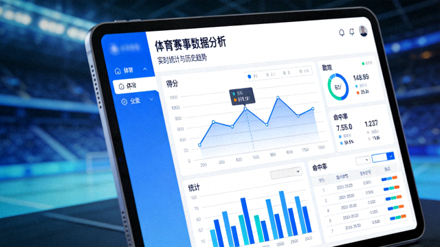 屏幕上的体育数据分析图表与统计界面