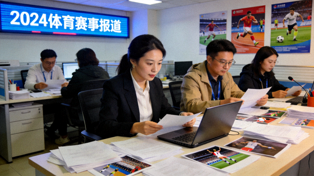 体育新闻编辑室内记者整理赛事报道素材